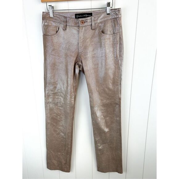 Graham and Spencer Pants - Graham and Spencer Lambskin Leather Metallic Pants Champagne Size 2